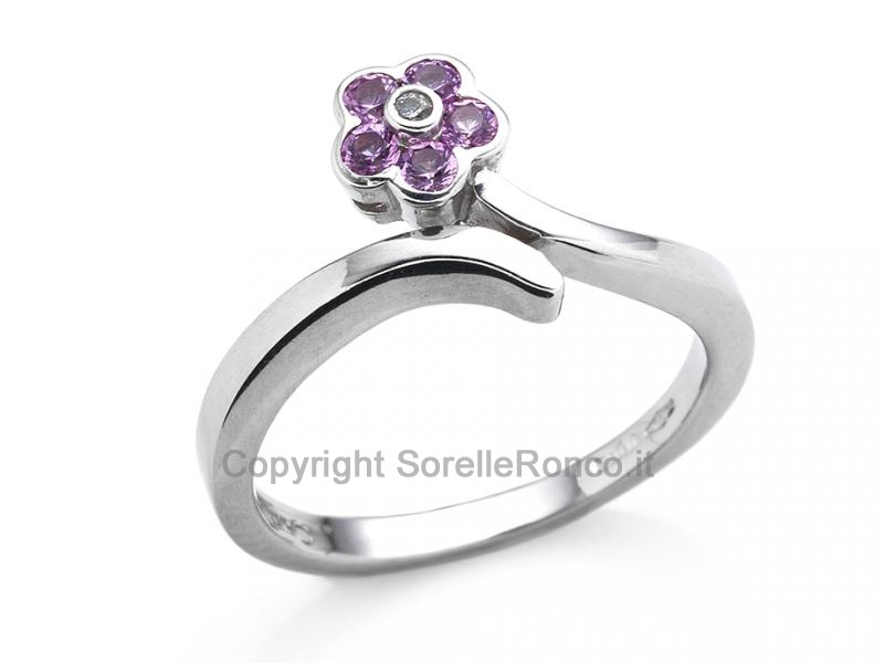 ANELLO FIORE ROSA IN ORO BIANCO 18 KT